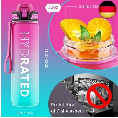 Glitz Big Belly Trinkflasche 1300ml – Kawaii Design, Mit Strohhalm & Trageriemen, Auslaufsicher