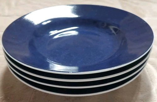 Isaac Mizrahi Porcelain Soup/ Salad Bowls Dark Denim Blue & White Set Of 4 - Picture 7 of 8