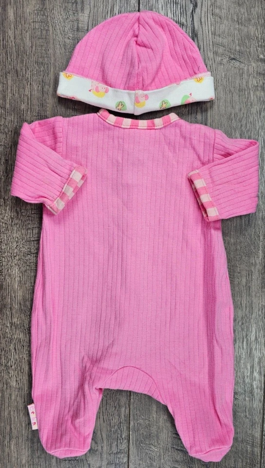 Ropa de bebé niña bebé prematuro 2 piezas rosa con patas de elefante conjunto y sombrero Foto 4 de 4