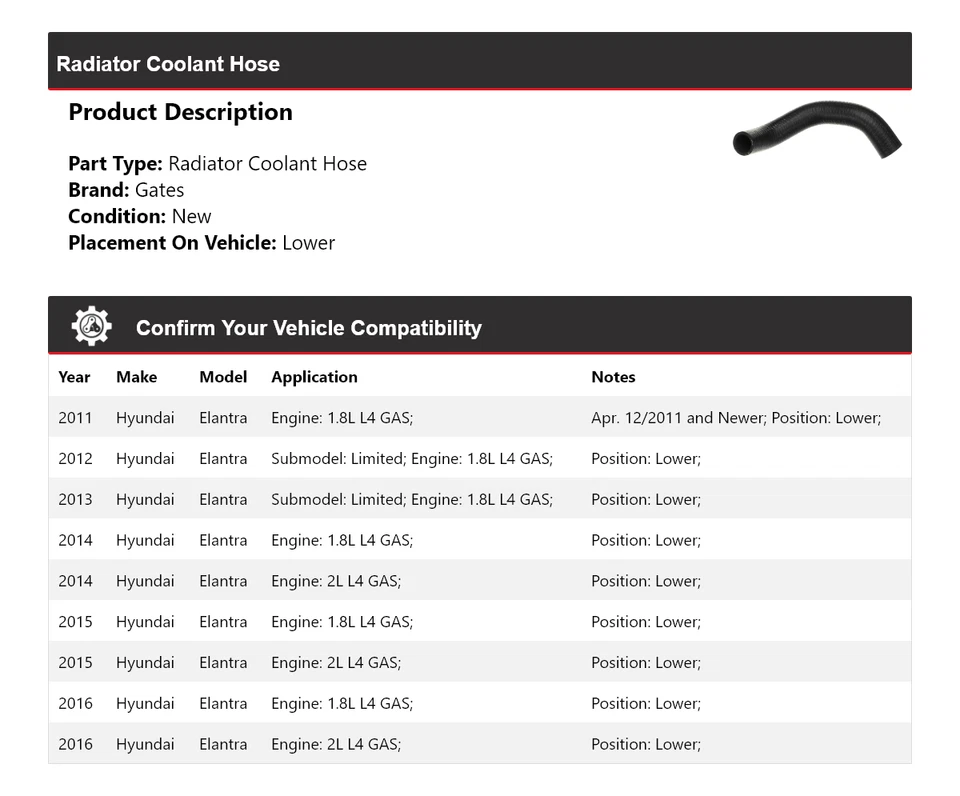 Manguera de refrigerante de radiador puertas inferiores para Hyundai Elantra 2011-2016 2012 2013 2014 Foto 2 de 3