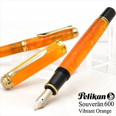 Vibrant Orange M600 Pelikan Fountain Pen Special Edition Souveraine 600 F Nib