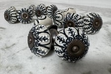 Vintage Ceramic Hand Painted Black Ivory Bronze Drawer Pulls Set Of 14. 579