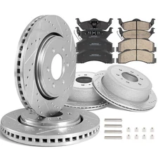 Front+Rear Drilled Brake Rotors & Brake Pads For 2010-2011 Ford F-150 W/ 6 Lugs