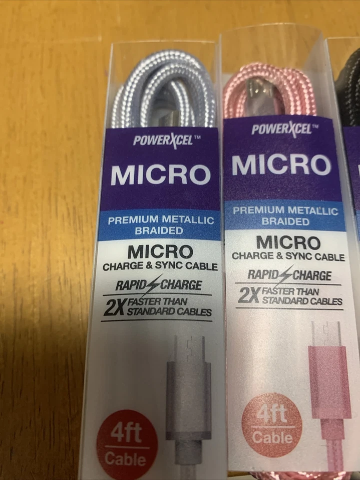 3 PCK PowerExcel BRAIDED 4ft Micro USB Cable FAST Charger Cord Rapid Charge Sync - Image 2 of 4