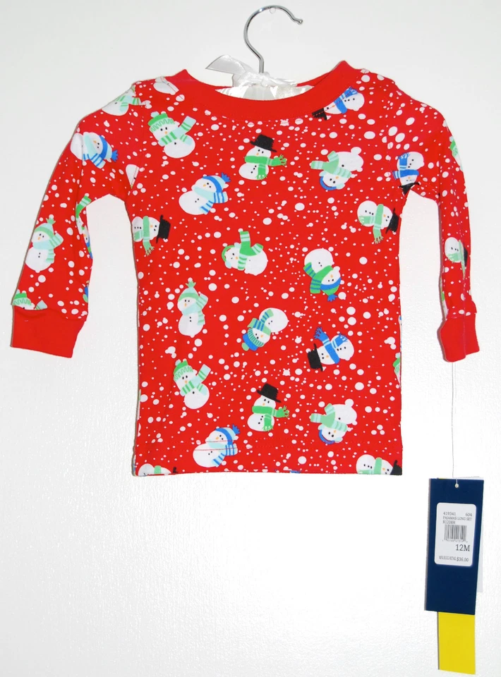 NWT Kitestrings Infant Boys Red Snowman Holiday Knit Pajama 2-pc Set sz 12M - Image 2 of 4