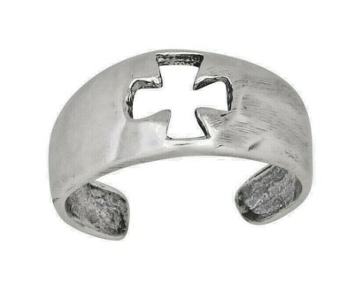 Sterling Silver .925 Iron Cross Toe Ring Adjustable Size | Made In 