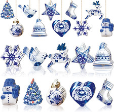 40 Pieces Christmas Chinoiserie Ornaments Blue and White Porcelain Christmas Woo