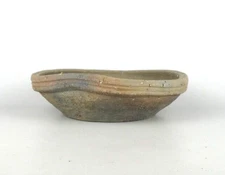 Japanese Bonsai pot ECHIZEN BUNZAN signed DEIMONO Belt edge Round w9.7" *825