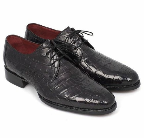 Scarpe stringate derby in vera pelle nera con stampa animalier da uomo  fatte a | eBay