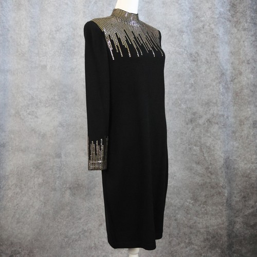 ST JOHN Evening Black with Silver and Gold Paillette Embellished Dress Size 8 - Picture 4 of 8