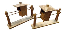 Vtg Lot Chinese Mini Palanquin 2 Figures Sedan Chair Wooden Litter w/ Passengers