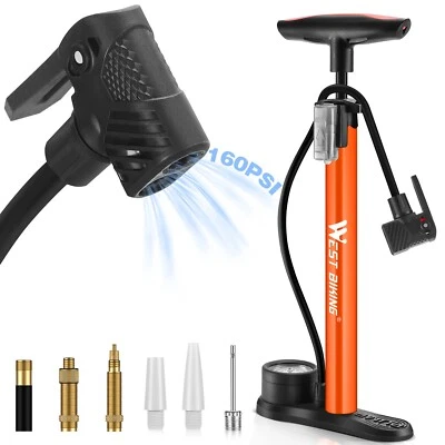 WEST BIKING Luftpumpe Hochdruck Metall Fahrradpumpe 11 bar Standpumpe Manometer alle Ventile