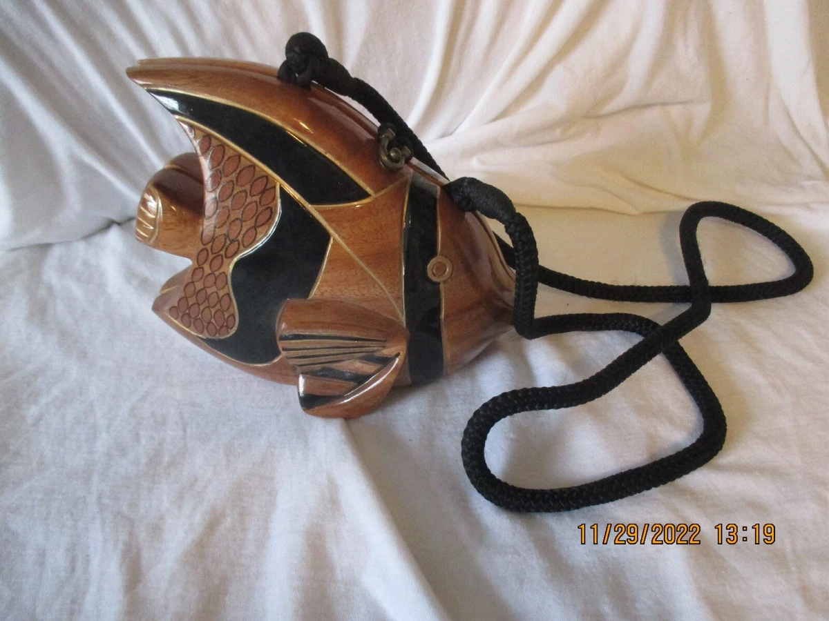 Timmy Woods Beverly Hills Acacia Wood Carved FISH Bag Purse