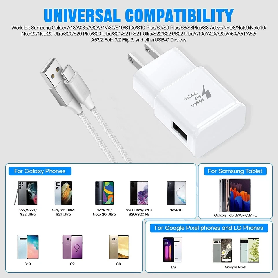 Adaptive Fast Charging Type C Cable + Wall/Travel Charger Adapter USB-C Cord  - Image 3 of 4