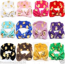 Baby Toddler Girls Gold Dot Turban Knot Cotton Headband Headwrap Head Wear