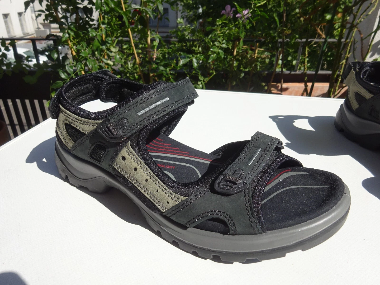 Sandali donna ECCO RECEPTOP OFFROAD waterproof pelle nero grigio taglia 42 nuovi