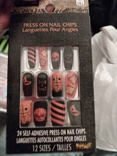 Trick R Treat 24 Press On Nail Chips With Glue. New In Box