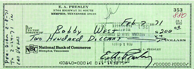 Elvis Presley King Rock N Roll 02 Reproduction Cancelled Check and 8 x 10 Photo
