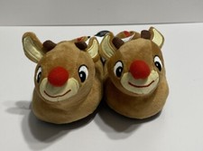 RUDOLPH The Red Nosed Reindeer Licensed Baby Toddler Slippers Brown Size 4 - NWT