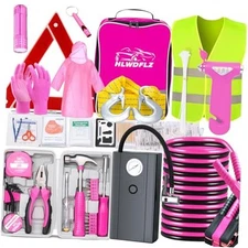 Car Roadside Emergency Kit, Vehicle Truck Safety Emergency Road Side 93pcs Pink
