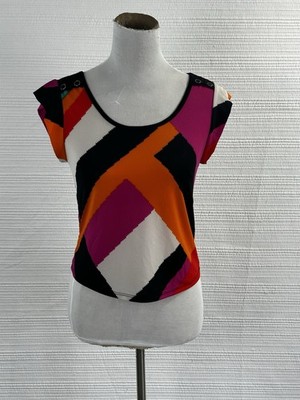 Miss California Y2K Geometric Colorblock Open Back Top   Bold Retro Chic