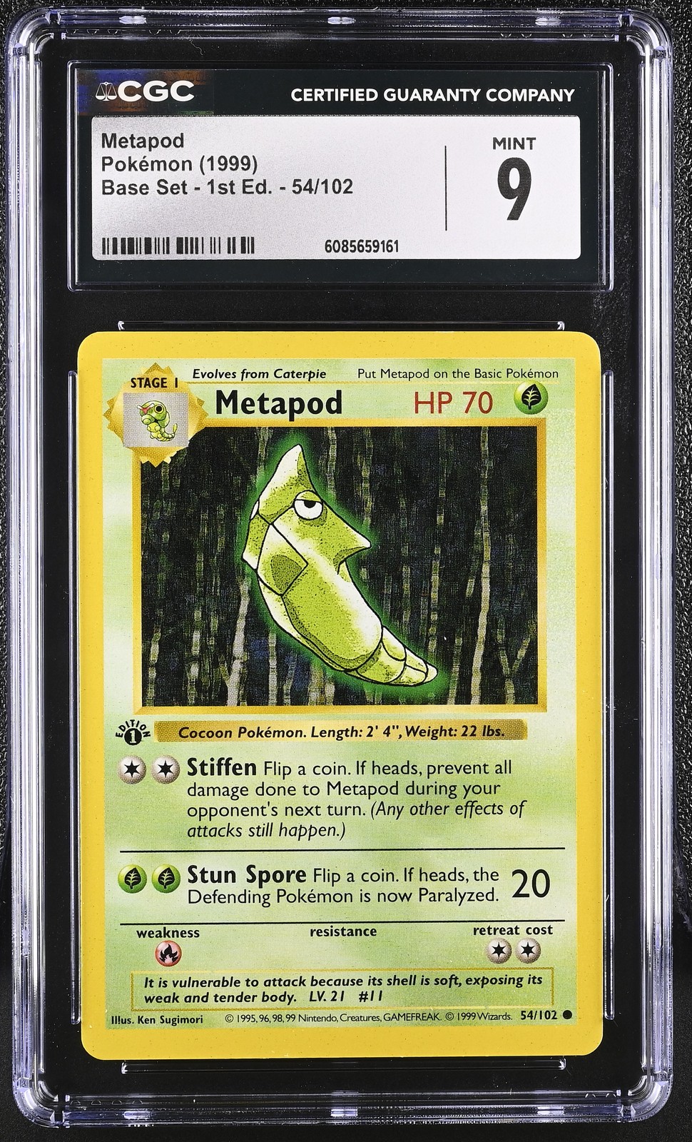 CGC 9 MINT Metapod 1999 Base Set 1st Edition 54/102 Pokemon Card