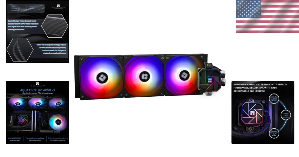 380mm ARGB Water Cooling CPU Cooler with 3 Silent Fans for Ultimate Performance - Image 2 of 4