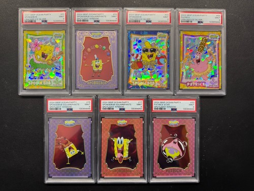 Lot of 7 2024 SpongeBob Squarepants Ocean Party Cards all PSA 9 Graded!