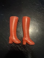 Vintage 1970s Red Plastic Laced Knee-high Boots For Barbie