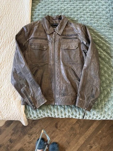 Harley-Davidson Men's Brown Distressed Leather Motorcycle Jacket 2012 - product listing photo
