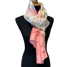 New Pretty Pink Long Sheer Pink Silver White Watercolor Lightweight Scarf Wrap