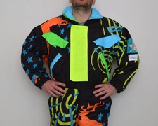 vintage neon SKI SUIT retro snowsuit men size M crazy pattern USA flag