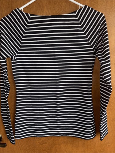 Lauren Ralph Lauren Striped Boatneck Top Womens Petite S Black White Nautical - Picture 5 of 5