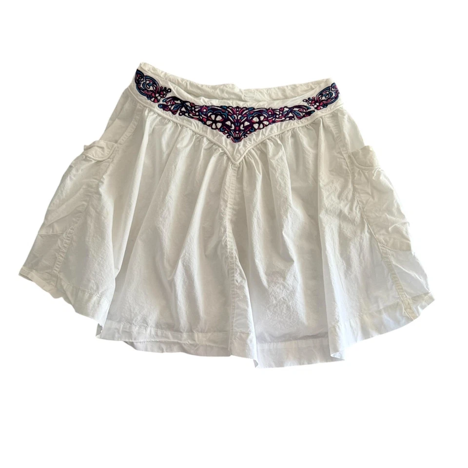 油性棉刺绣喇叭迷你裙女式 40 抽绳白色 — 第 2/4 张图片