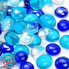 RUOJAS 1LB Blue Mix Flat Glass Marbles Vase Filler Aquarium Decor