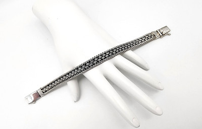 NEU STERLINGSILBER 8'' MASSIV 925 ARMBAND UNISEX GEFLOCHTEN 9,5 MM BREIT MIT SICHERHEIT 46 GR