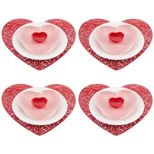 16 Pcs Valentine's Day Tableware Set Include Large Pink Heart Ceramic Flat Pl...