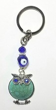 Lucky Owl Key Chain Hanging Ring Feng Shui Evil Eye Protection Aqua Stone