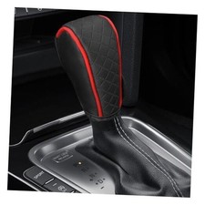 Leather Car Gear Shift Knob Cover, Anti-Slip Breathable Car Shifter Black/Red