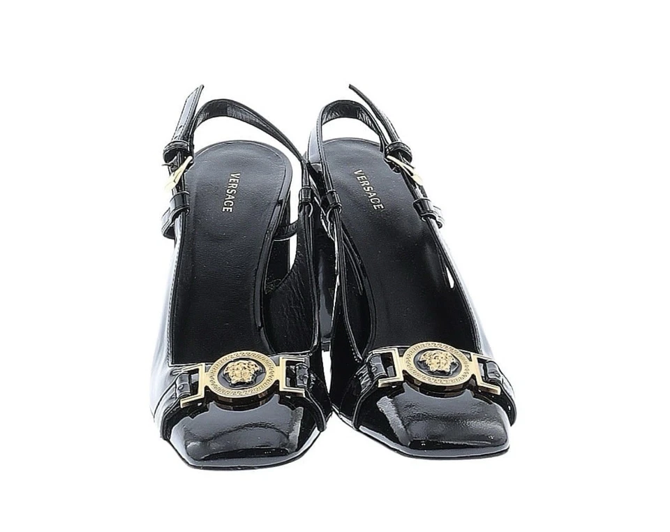 Bombas femininas VERSACE Medusa pretas biqueira quadrada tamanho 6 - Imagem 3 de 4