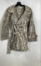 Gerard Darel Women's Leopard Print Belted Lightweight Trench Coat Jacket