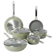 10 Piece Green Cookware Set Nonstick Pots Pans Induction Oven Safe Kitchen Es...