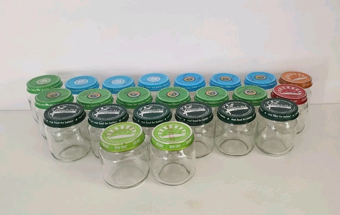 Babyfood Jars Glass, Clean, Empty 61 Assorted Capped Jars For Crafts Or Other