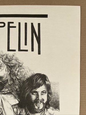 Vintage 1960s Led Zepplin Sketch Poster Black And White Music