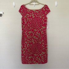 Women's Eliza J Beige Fuchsia Linen Fully Lined V Back Aloha Dress 6