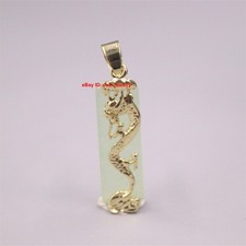 New Gold Plated Alloy With Heated Green Jade Dragon Pendant 1.57inch H Best Gift