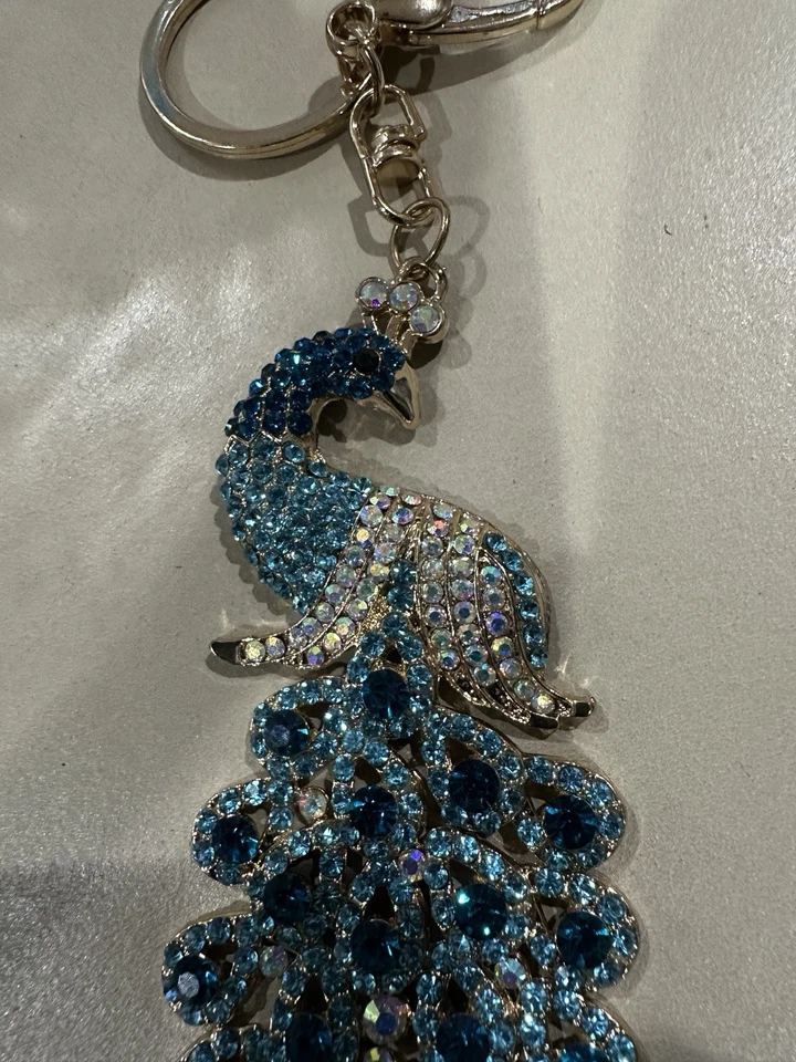 Llavero de estrás de cristal de pavo real azul --Dije de bolso Foto 2 de 2