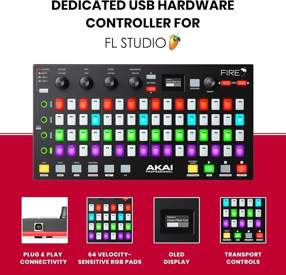 Akai FIRE USB MIDI Controller 64 RGB Pads FL Studio Controller Only NEW Fedex - Image 2 of 4