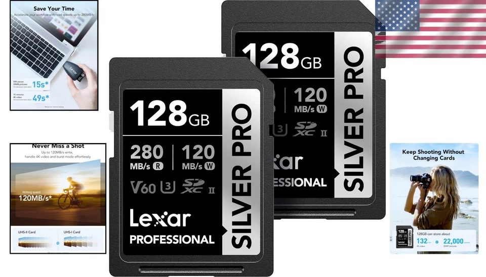 Professional 128GB UHS-II Silver Pro Card 2-Pack - Image 2 of 4