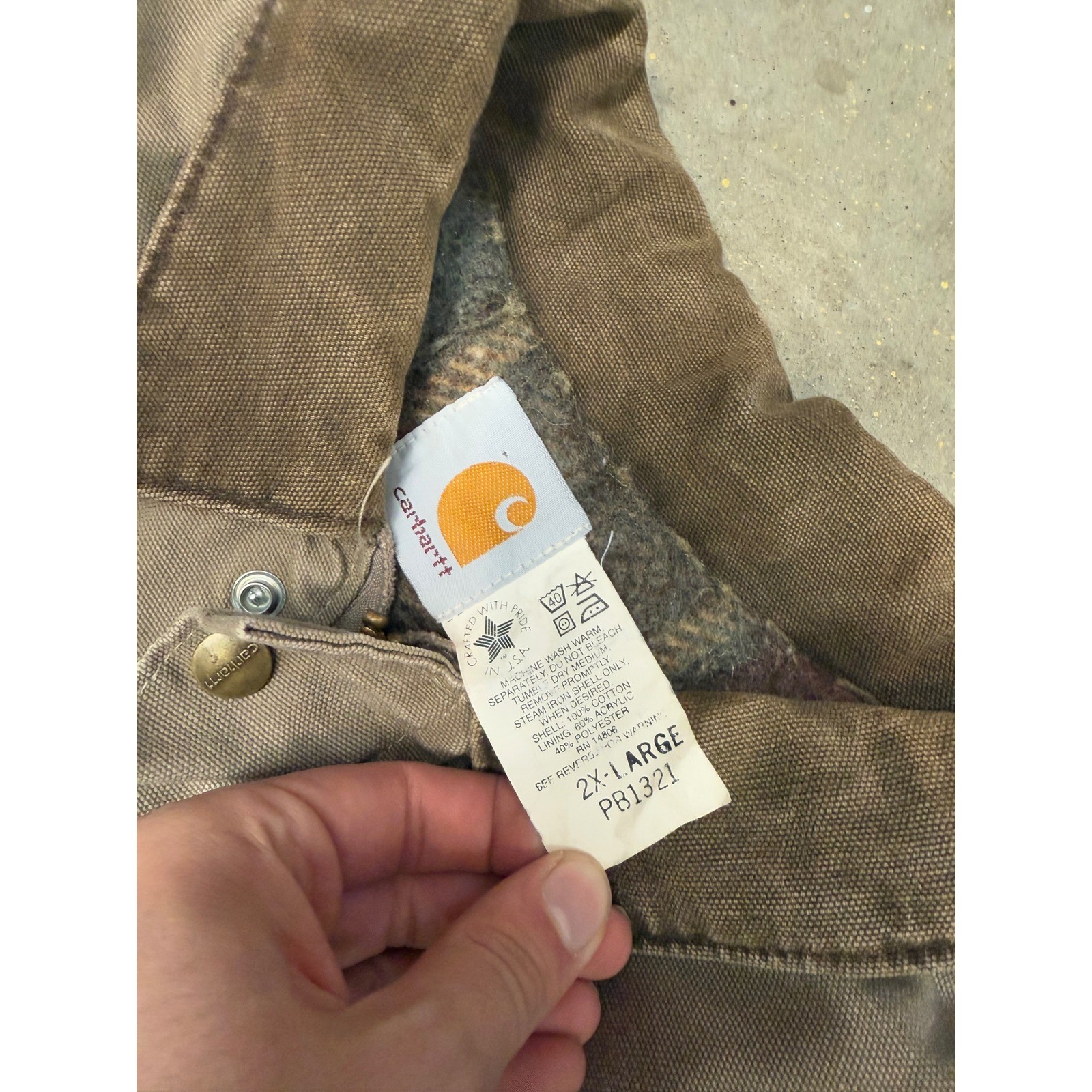 Carhartt Mens 2XL Large Tan Canvas Chore Coat Quilted Lined Work Jacket PB1321 thumbnail 4